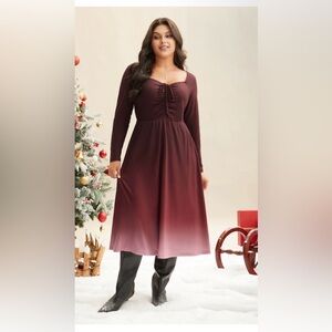 BloomChic Burgundy Ombre Long Sleeve Dress